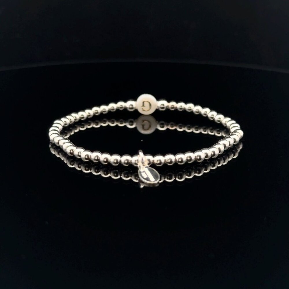 925 Sterling Silver Beaded Stretch Stacking Bracelet MOP Letter Initial G - Picture 5 of 6